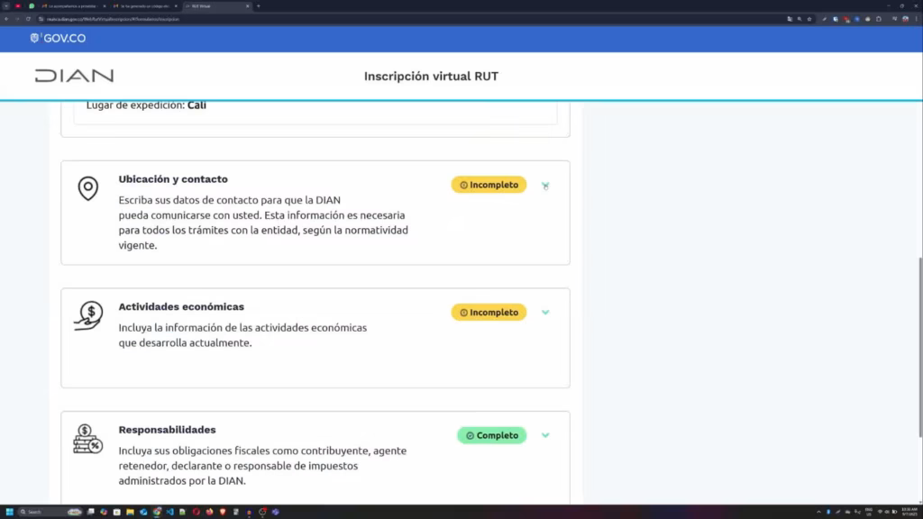 Rol Único Tributario: Guía Completa. Sección de Ubicación y Contacto en formulario de Rol Único Tributario