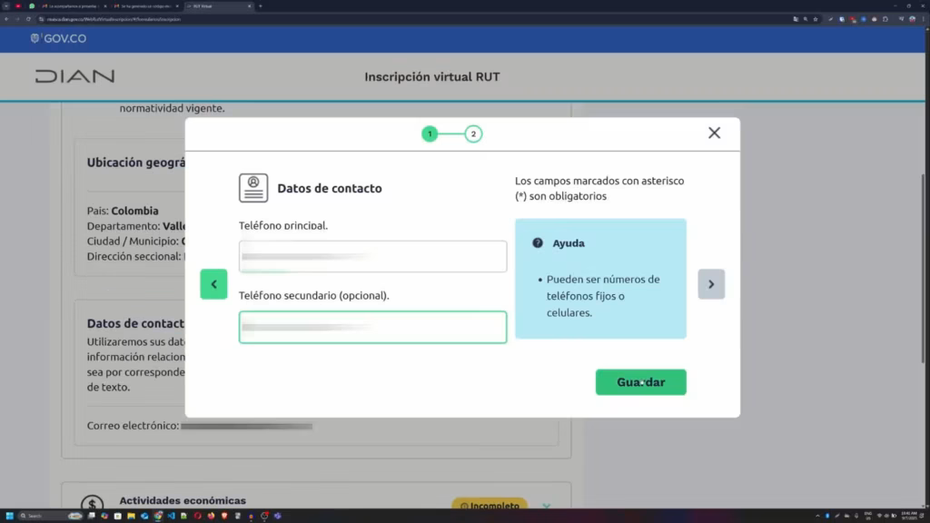 Rol Único Tributario: Guía Completa. Campo de dirección de residencia en formulario Rol Único Tributario
