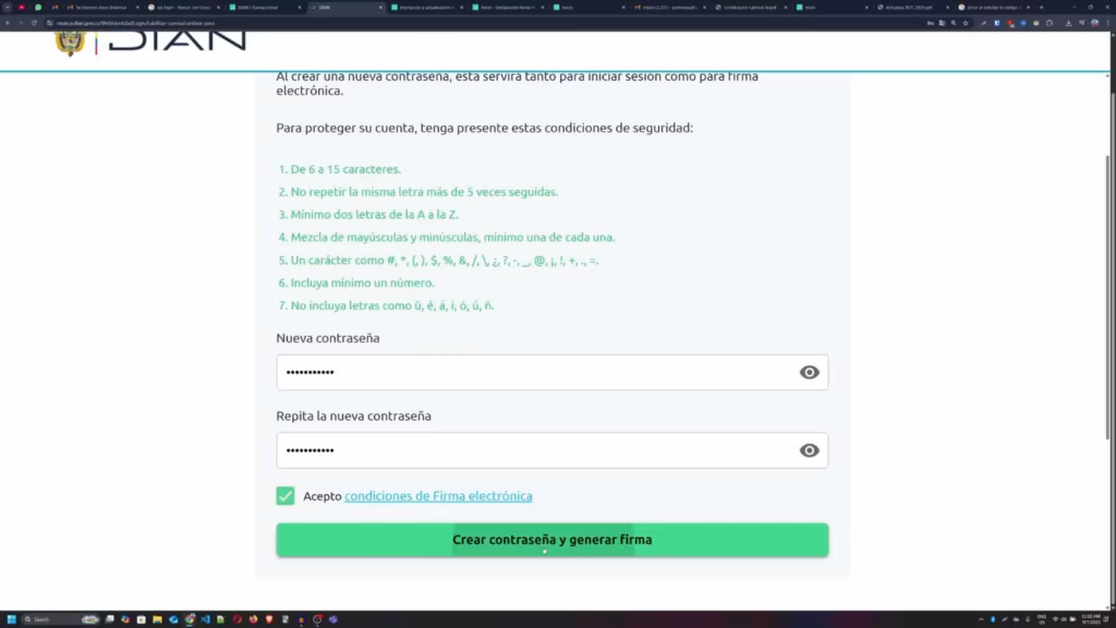 Rol Único Tributario: Guía Completa. Requisitos de seguridad para contraseña de servicios DIAN - Rol Único Tributario.