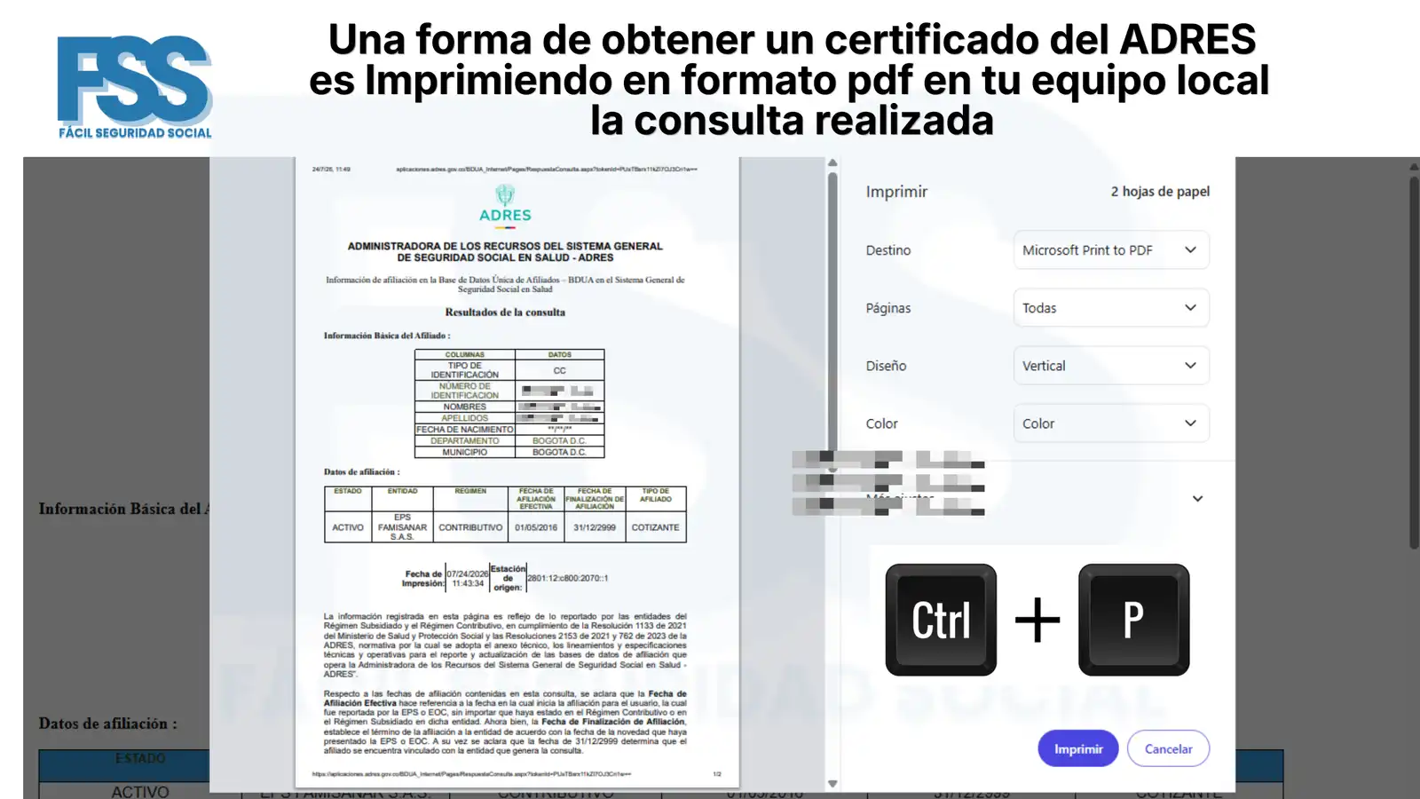 ADRES Consulta EPS: ¡Consulta tu afiliación en segundos! Pantalla de impresión en formato PDF del resultado obtenido en ADRES Consulta EPS donde se muestra el certificado de afiliación listo para guardar o imprimir desde el navegador.